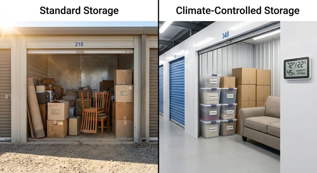 Climate controlled storage unit for protecting belongings